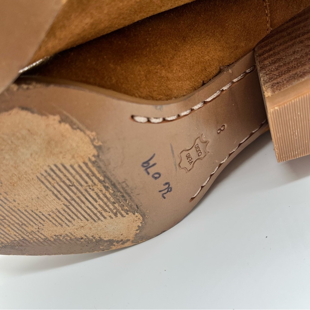Michael Kors Brown Suede Cowboy Pull On Mid-Calf Pointed Raped Heal Boots 8M - Picture 12 of 14